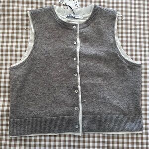 Zara Gray Button-Up Sweater Vest